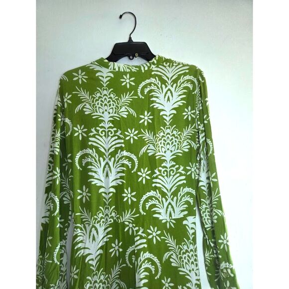 Zara Women Green w/White Floral Button Front Tie Waist Midi Dress size Medium - Picture 5 of 10